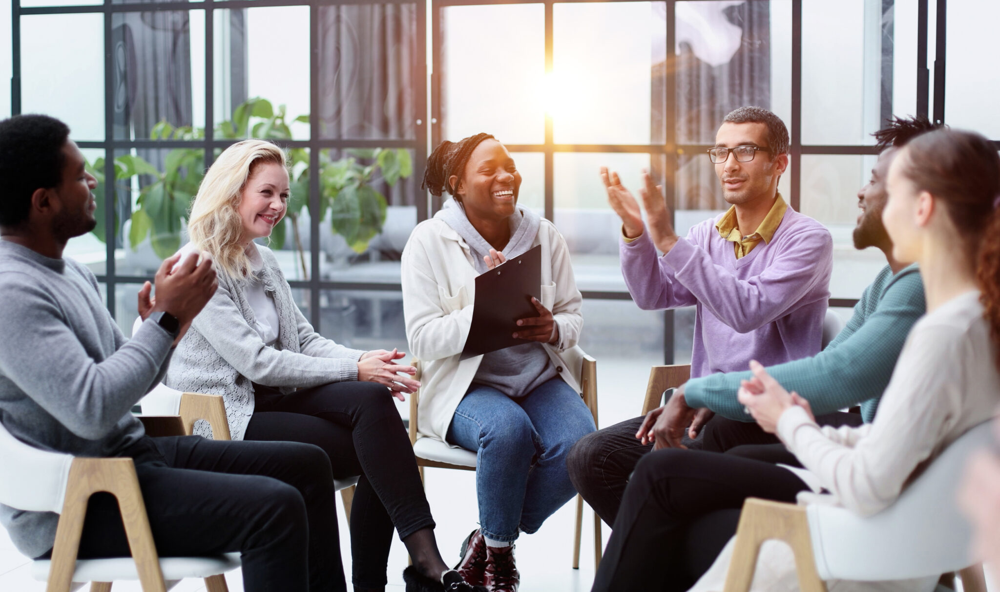 business training and coaching in the company. people sit and chat